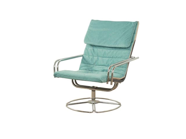Fotel obrotowy, zielony, stal nierdzewna, tkanina, Niemcy, lata 80. - WYMIARY