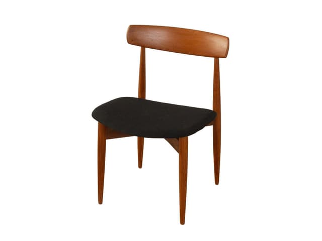 Krzesło do jadalni, teak brązowy, tkanina czarna, proj. H.W. Klein, Norwegia, lata 60. - WYMIARY