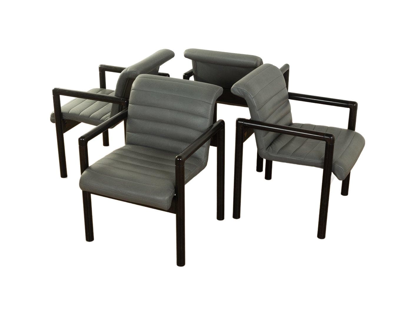 Zestaw czterech krzeseł jadalnianych, skóra szara, drewno czarne, Flötotto, Niemcy, lata 80.