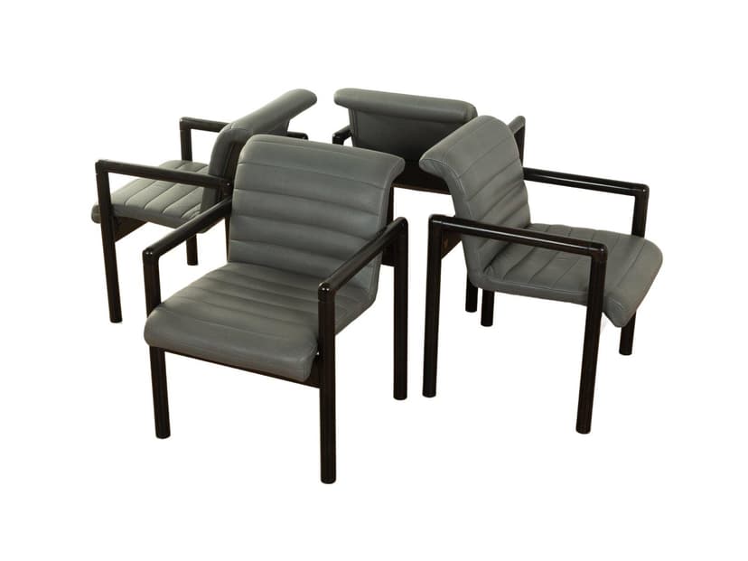 Zestaw czterech krzeseł jadalnianych, skóra szara, drewno czarne, Flötotto, Niemcy, lata 80.