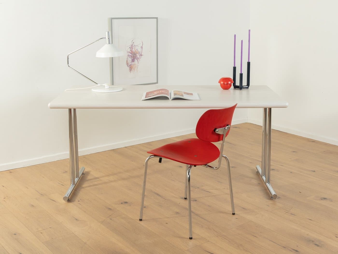 Desk, whitewashed ash, chrome-plated steel, Germany, 1980s. - 285630