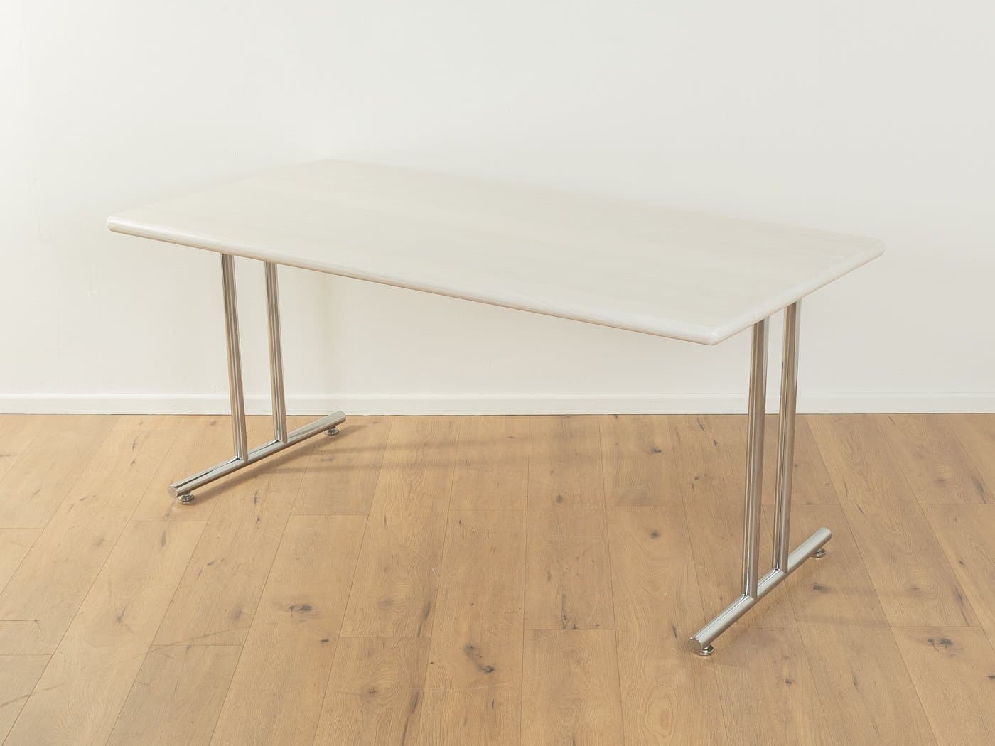 Desk, whitewashed ash, chrome-plated steel, Germany, 1980s. - 285636
