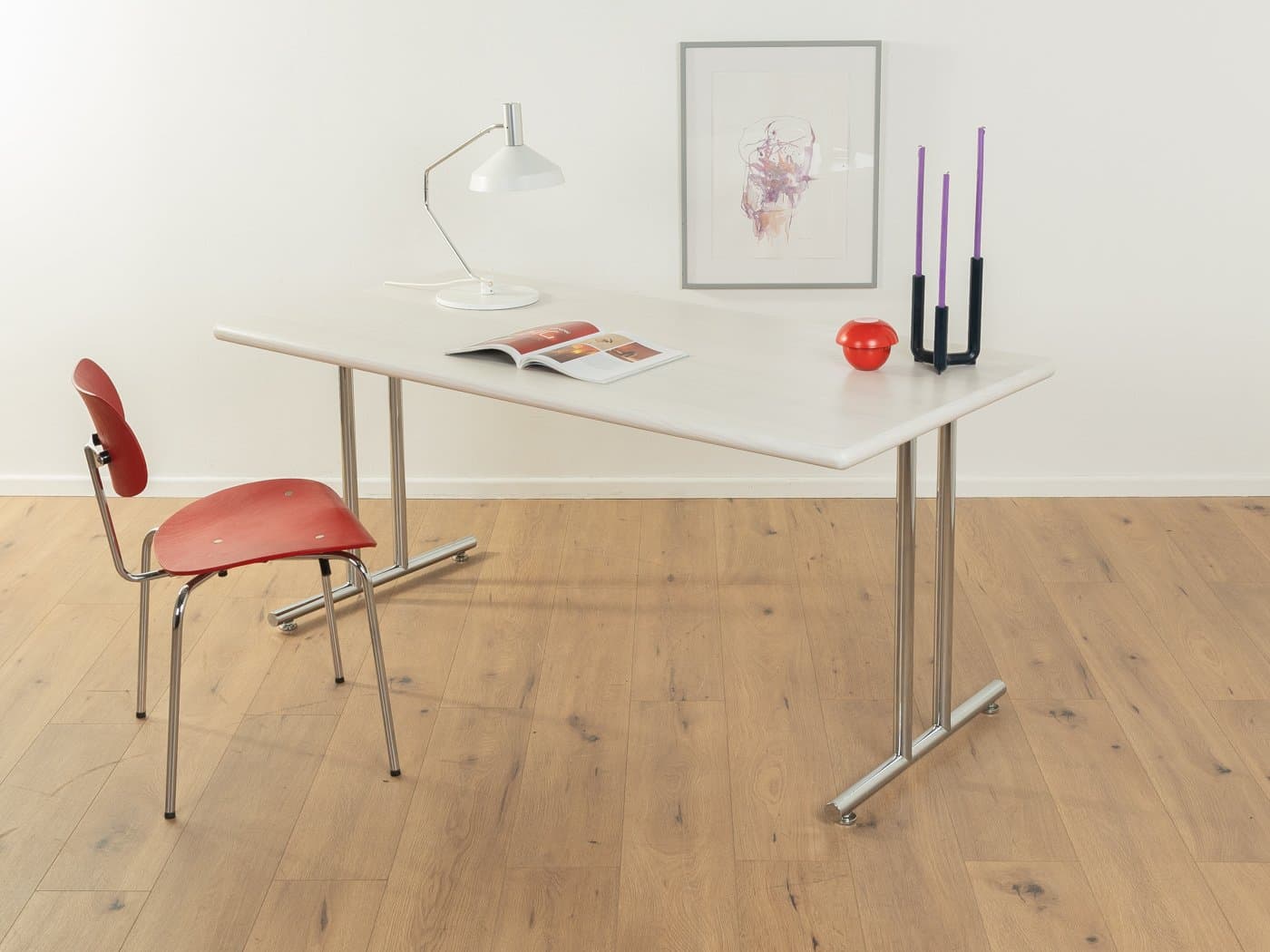 Desk, whitewashed ash, chrome-plated steel, Germany, 1980s. - 285631