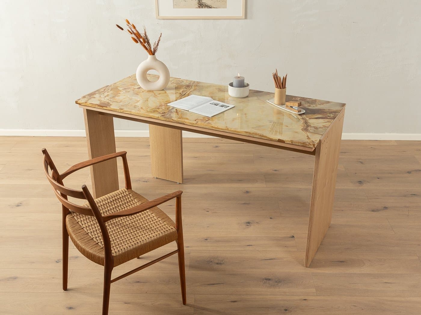 Desk, beige oak, beige onyx, Germany, 1960s - 285621