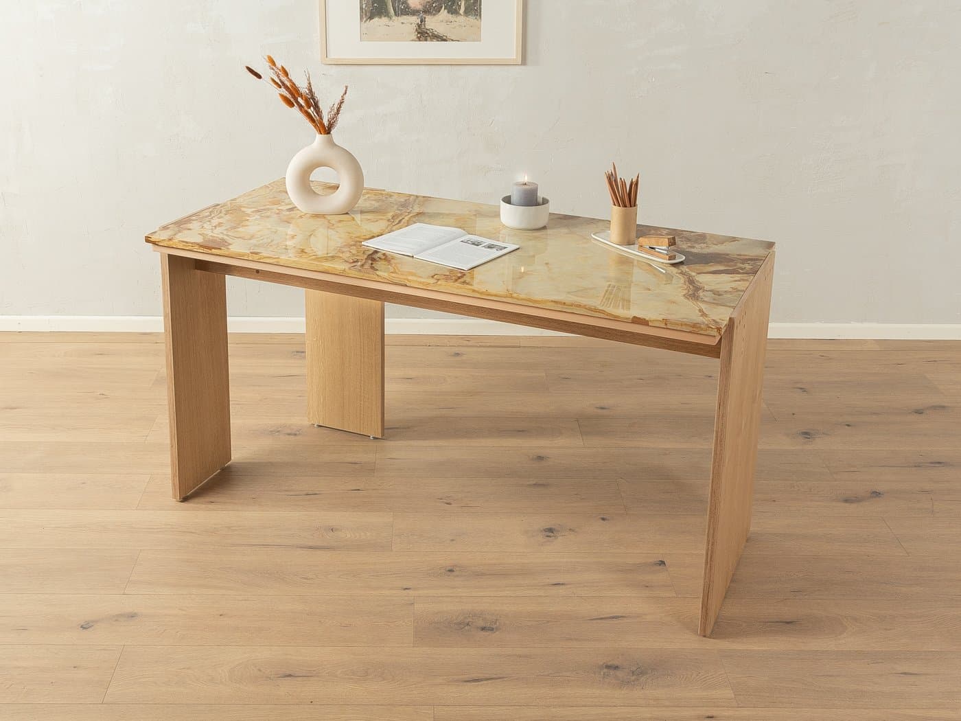 Desk, beige oak, beige onyx, Germany, 1960s - 285622