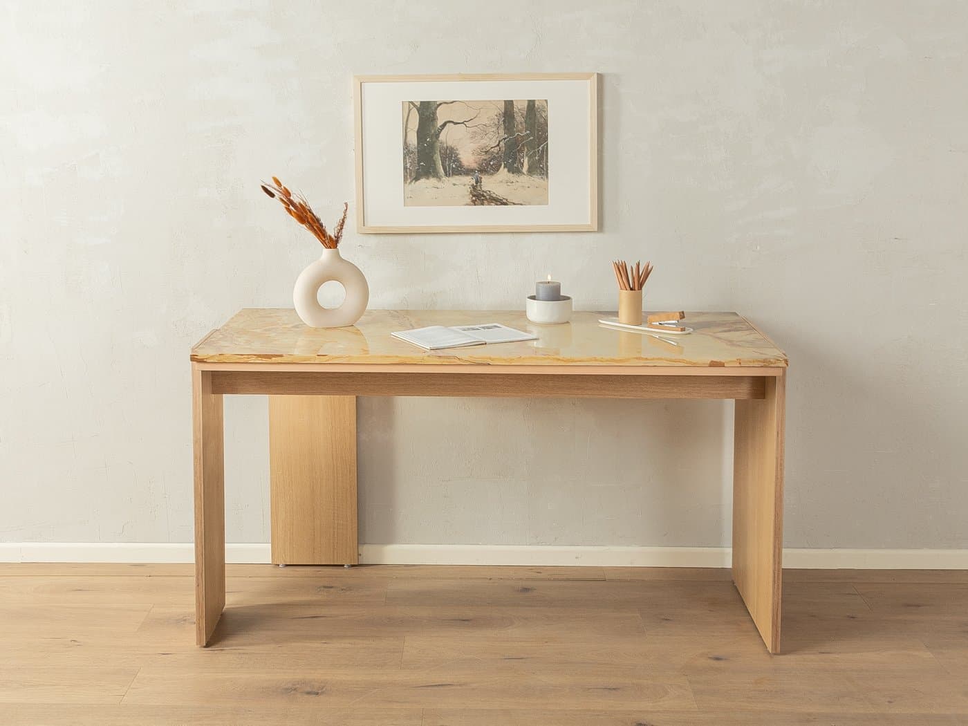 Desk, beige oak, beige onyx, Germany, 1960s - 285620