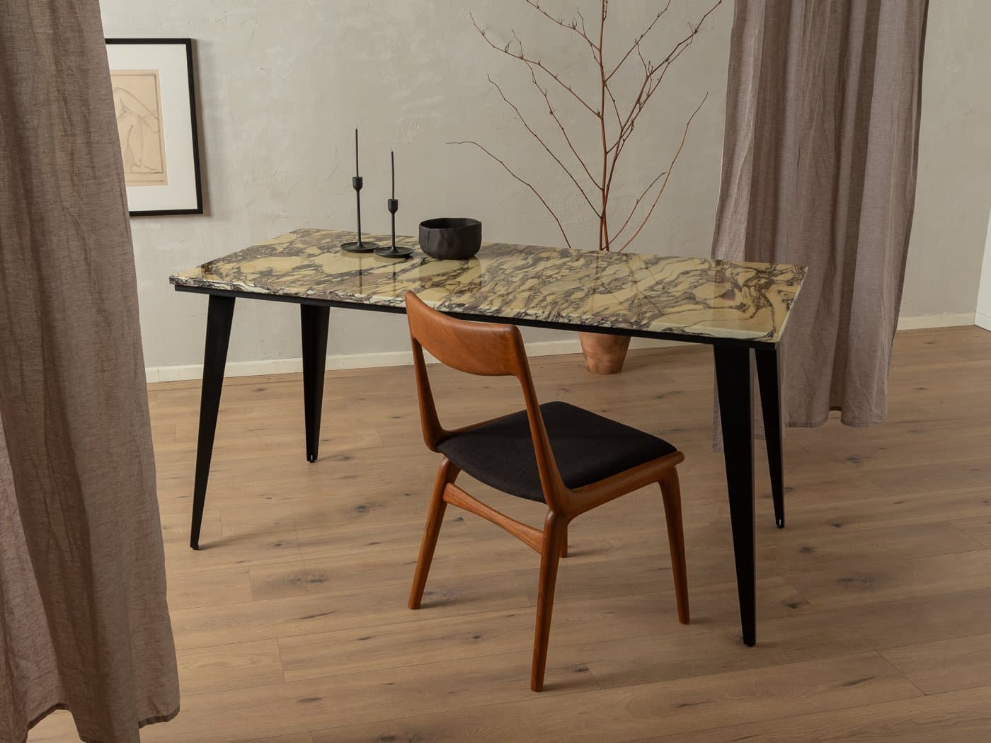 Desk, beige marble, black steel, Germany, 1960s. - 285604