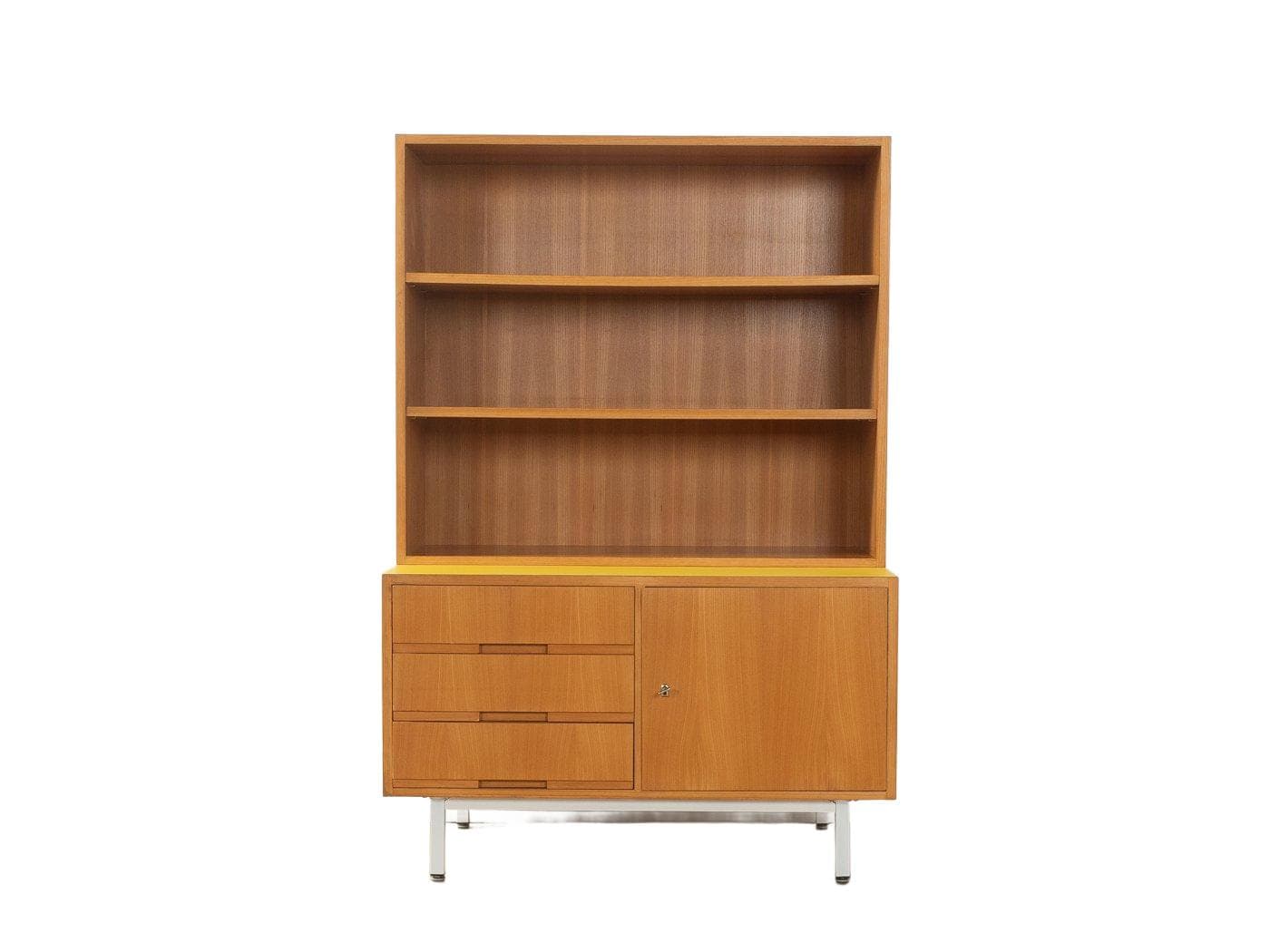 Komoda dwuczęściowa, jesion brązowy, stal biała, Niemcy, lata 60.