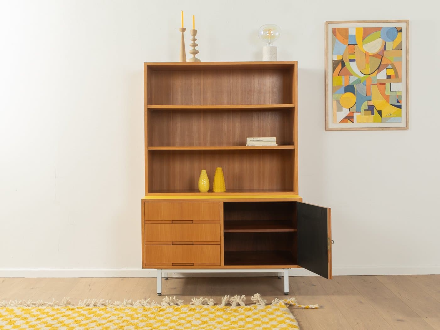 Komoda dwuczęściowa, jesion brązowy, stal biała, Niemcy, lata 60. - 285514