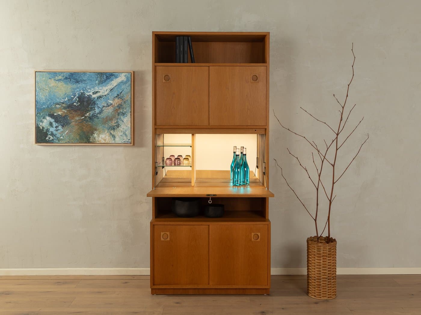 Barek, Oldenburger Möbelwerkstätten, dąb brązowy, Niemcy, lata 50. - 285492