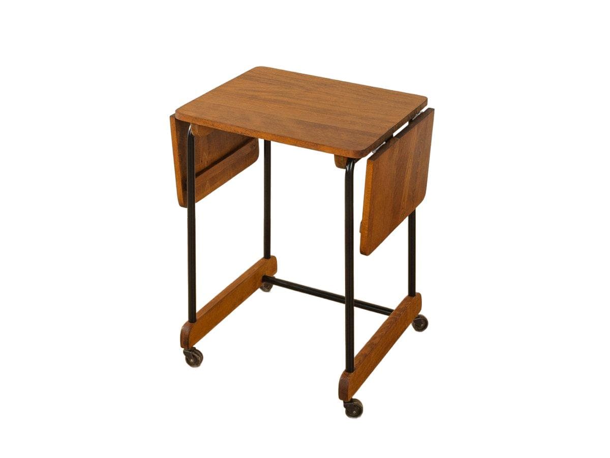 Wózek barowy Art Deco, buk brązowy, metal czarny, Niemcy, lata 20.