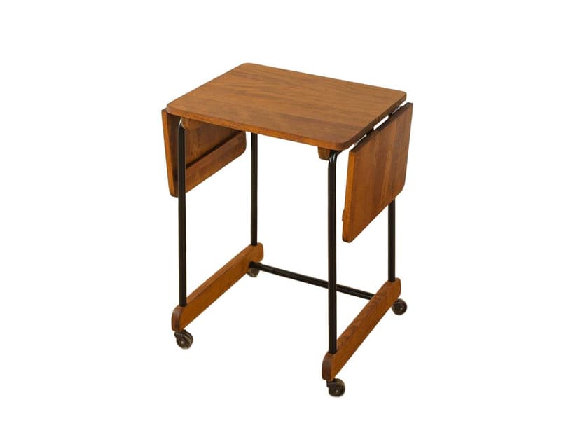 Wózek barowy Art Deco, buk brązowy, metal czarny, Niemcy, lata 20.