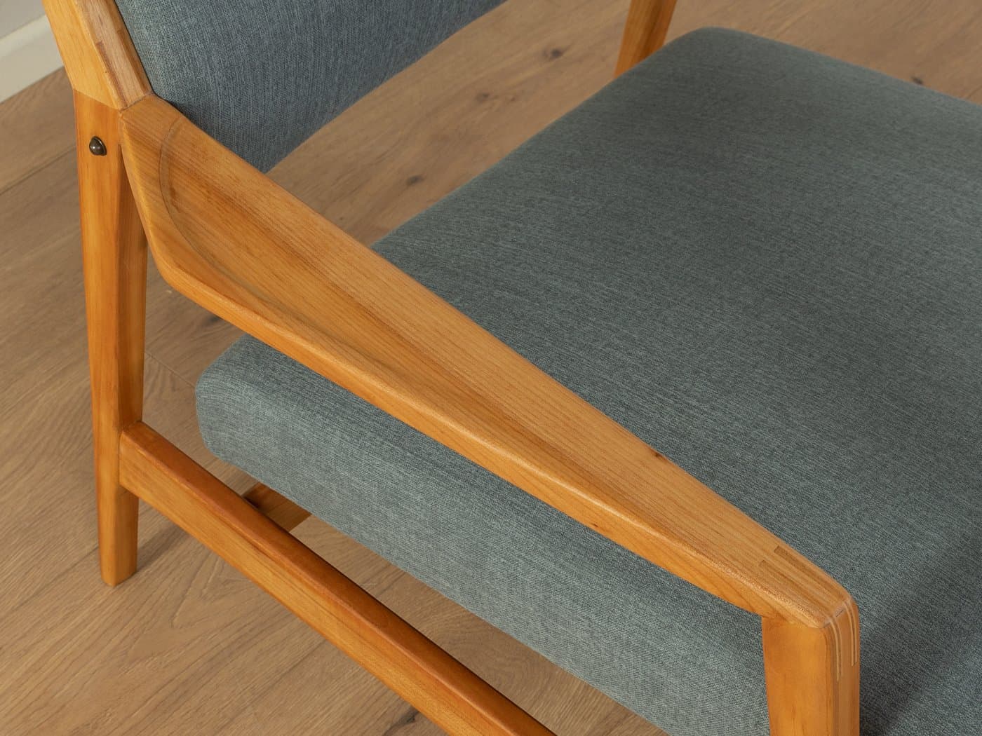 Fotel, niebieski, czereśnia, tkanina, Niemcy, lata 60. - 285431