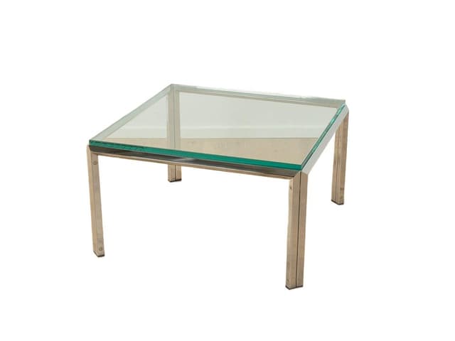 Stolik kawowy, szkło transparentne, stal nierdzewna srebrna, Niemcy, lata 60. - WYMIARY