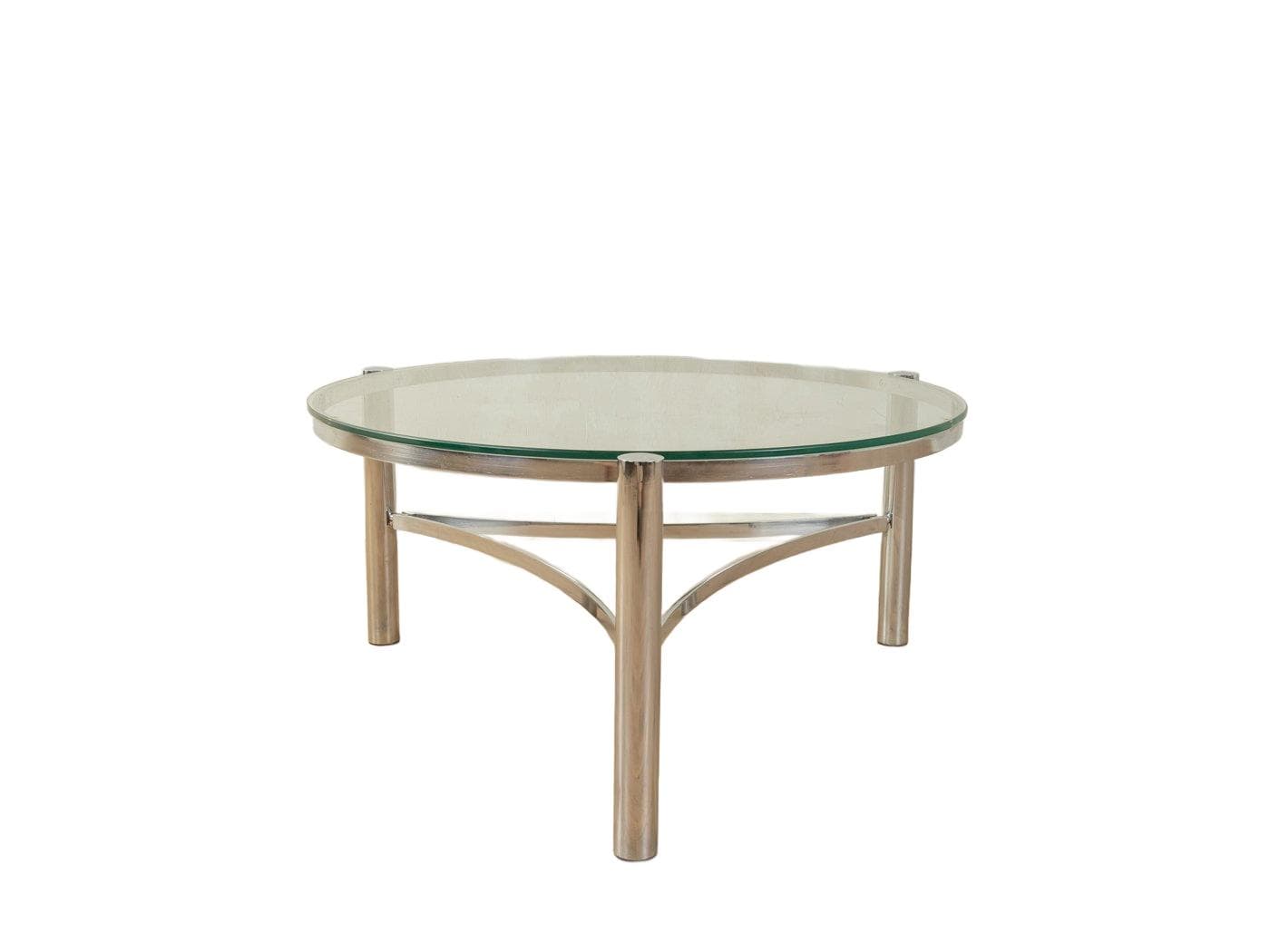 Coffee table, transparent glass, stainless steel, Germany, 1990s.