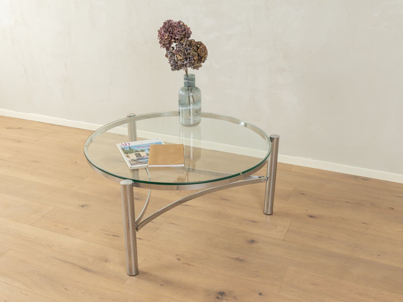 Coffee table, transparent glass, stainless steel, Germany, 1990s. - 285408