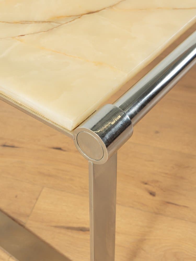 Stolik kawowy Onyx, marmur beżowy, stal nierdzewna srebrna, Niemcy, lata 70. - 285405