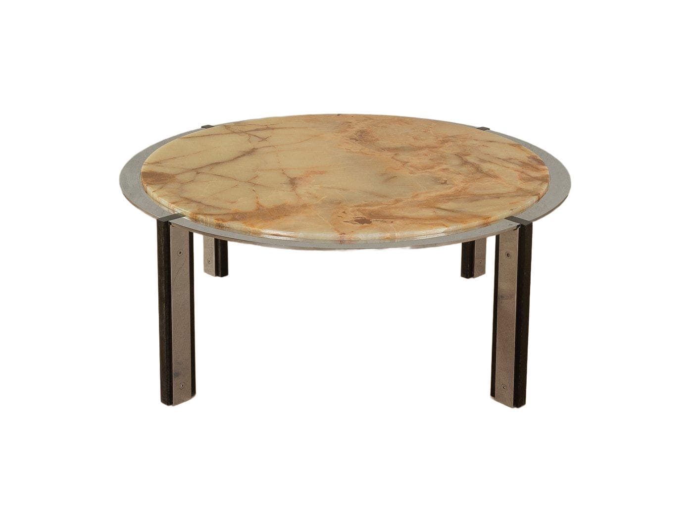 Stolik kawowy Onyx, marmur beżowy, stal nierdzewna, lata 60.