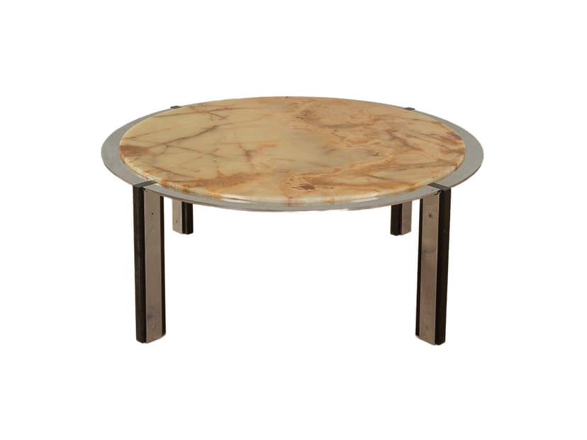 Stolik kawowy Onyx, marmur beżowy, stal nierdzewna, lata 60.