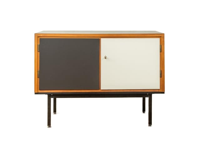 Komoda Mid-Century, orzech brązowy, stal czarna, Niemcy, lata 50. - WYMIARY