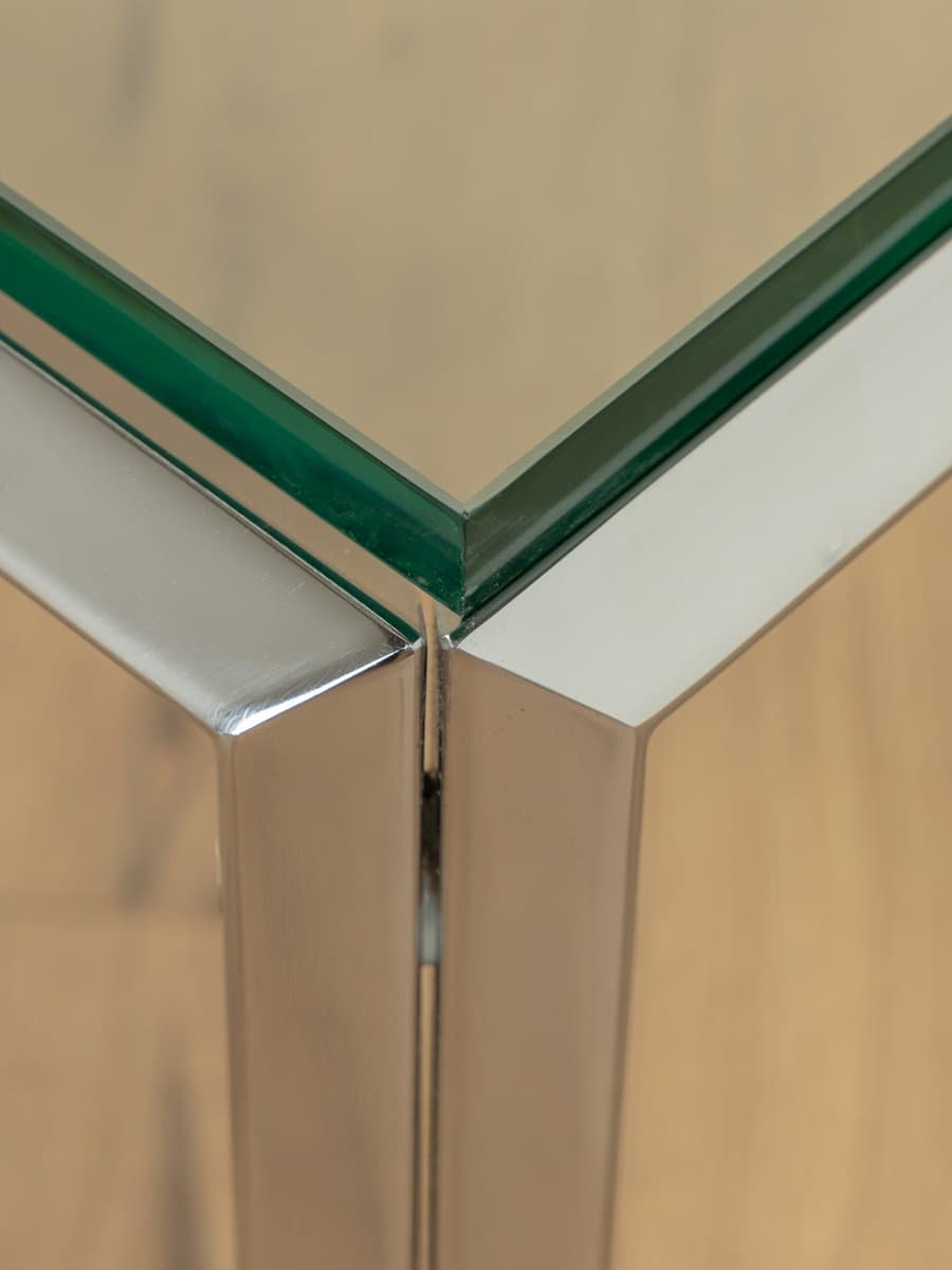 Coffee table, transparent green glass, silver stainless steel, Germany, 1960s. - 285325