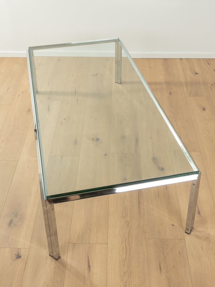 Coffee table, transparent green glass, silver stainless steel, Germany, 1960s. - 285324