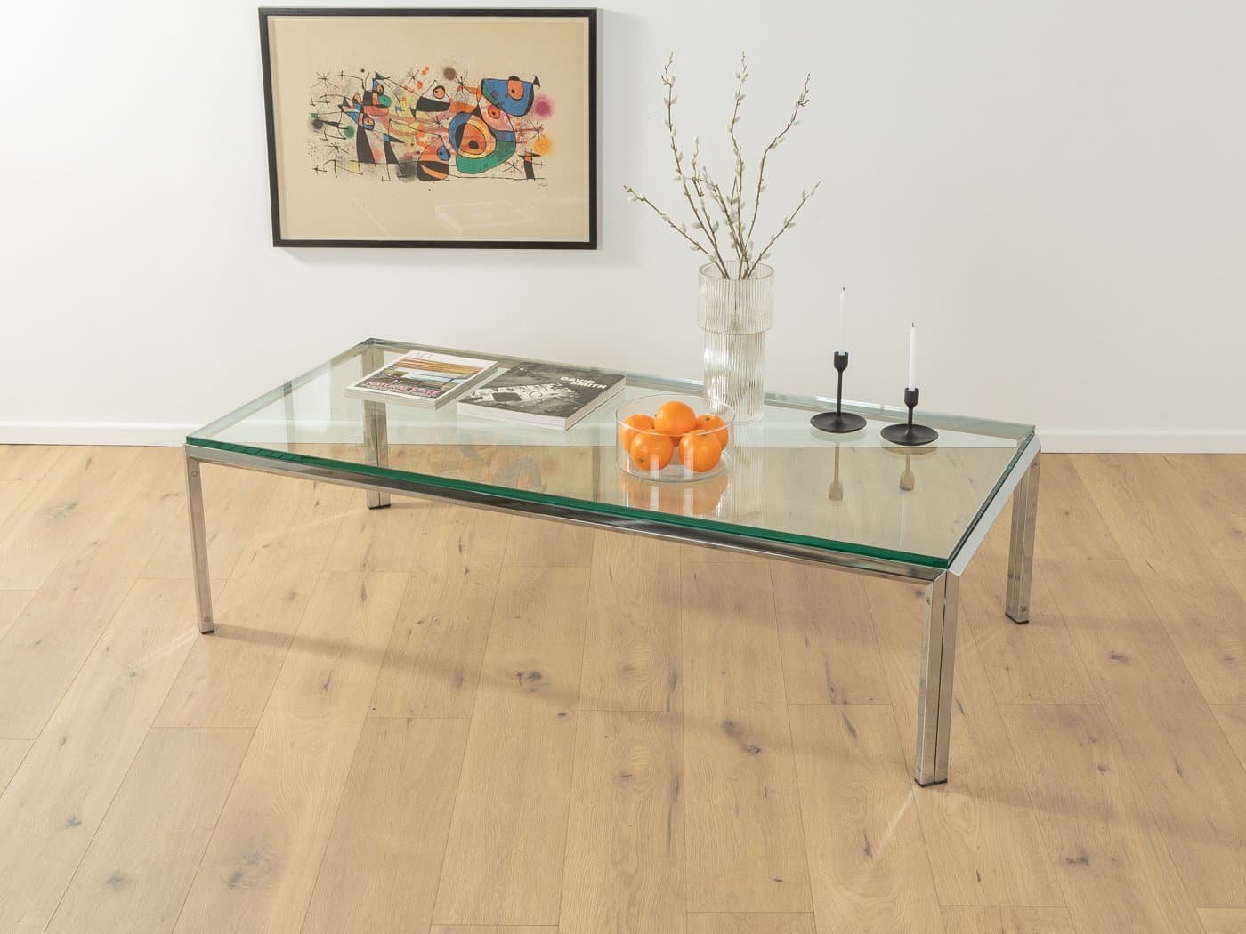 Coffee table, transparent green glass, silver stainless steel, Germany, 1960s. - 285322