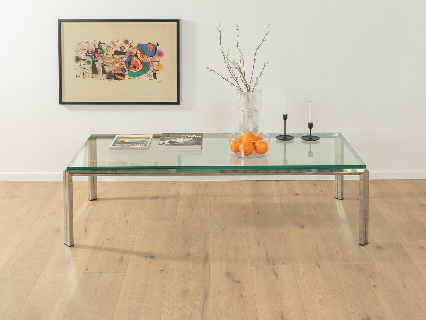 Coffee table, transparent green glass, silver stainless steel, Germany, 1960s. - 285321
