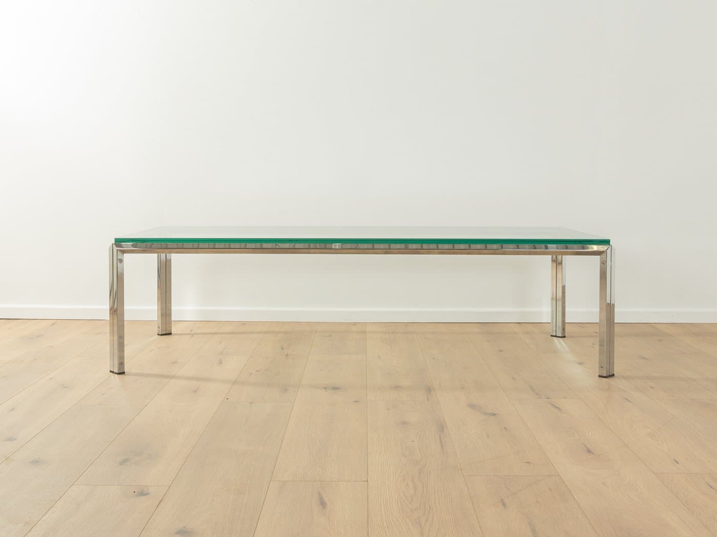 Coffee table, transparent green glass, silver stainless steel, Germany, 1960s. - 285323
