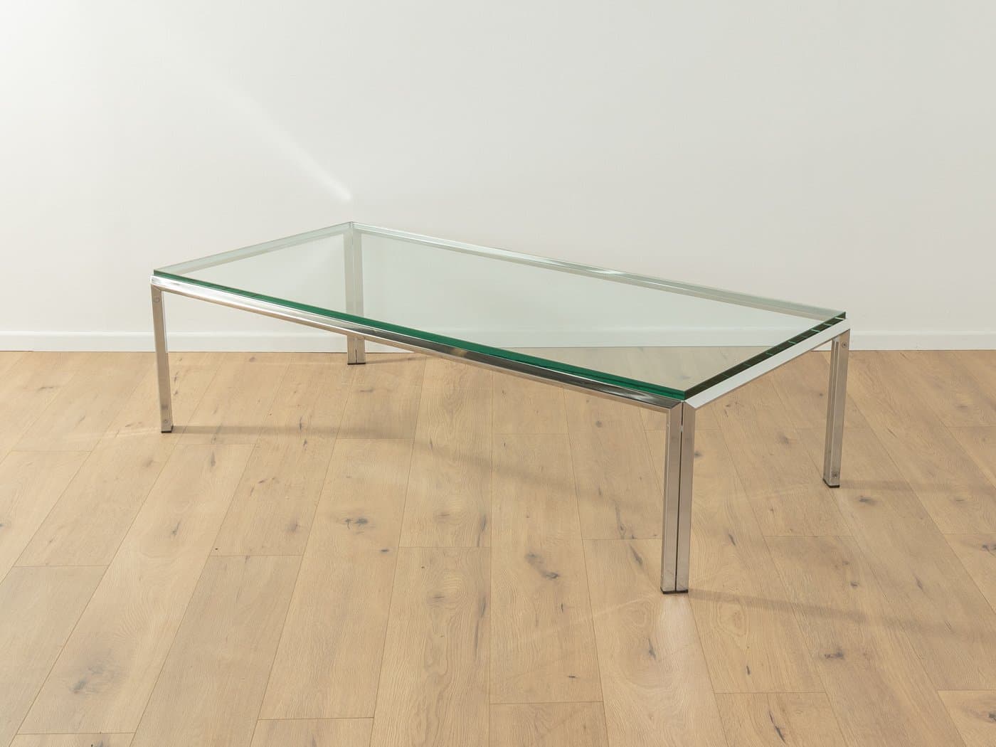 Coffee table, transparent green glass, silver stainless steel, Germany, 1960s. - 285326