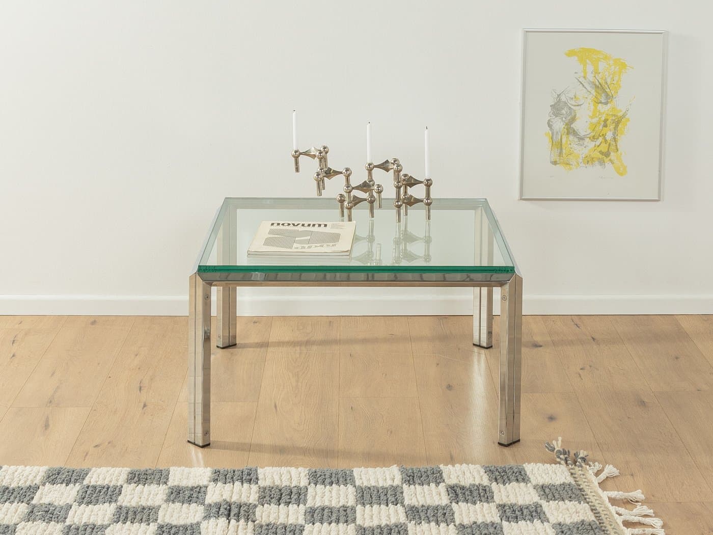 Stolik kawowy, szkło transparentne, stal nierdzewna srebrna, Niemcy, lata 60. - 285315