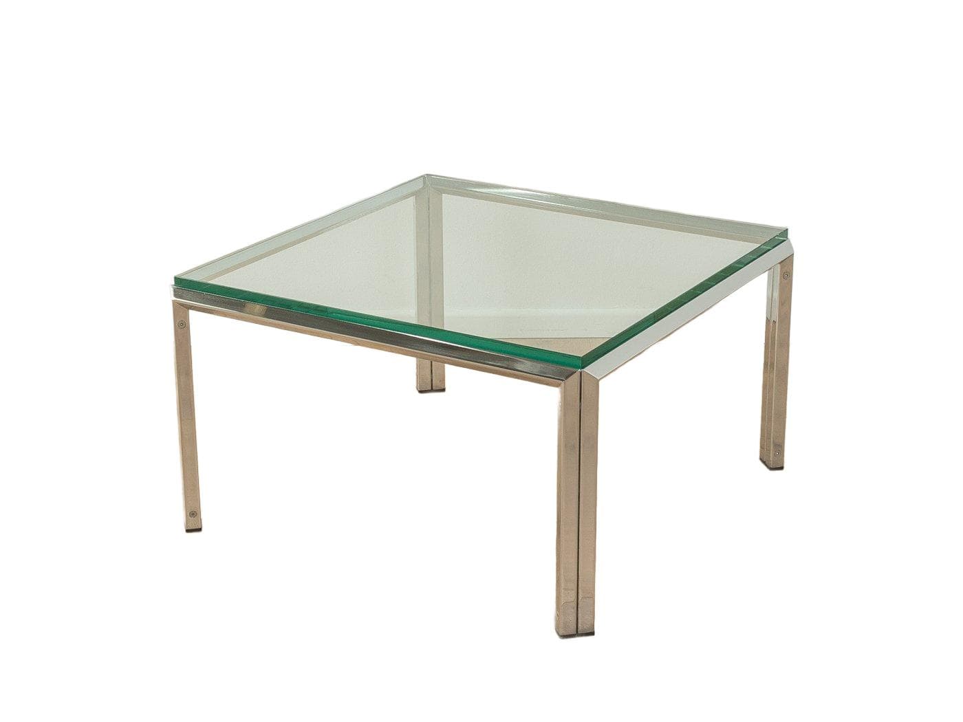 Stolik kawowy, szkło transparentne, stal nierdzewna srebrna, Niemcy, lata 60.