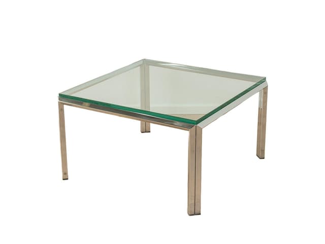 Stolik kawowy, szkło transparentne, stal nierdzewna srebrna, Niemcy, lata 60. - WYMIARY
