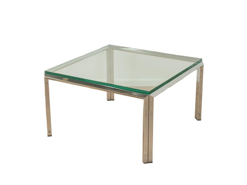 Stolik kawowy, szkło transparentne, stal nierdzewna srebrna, Niemcy, lata 60.