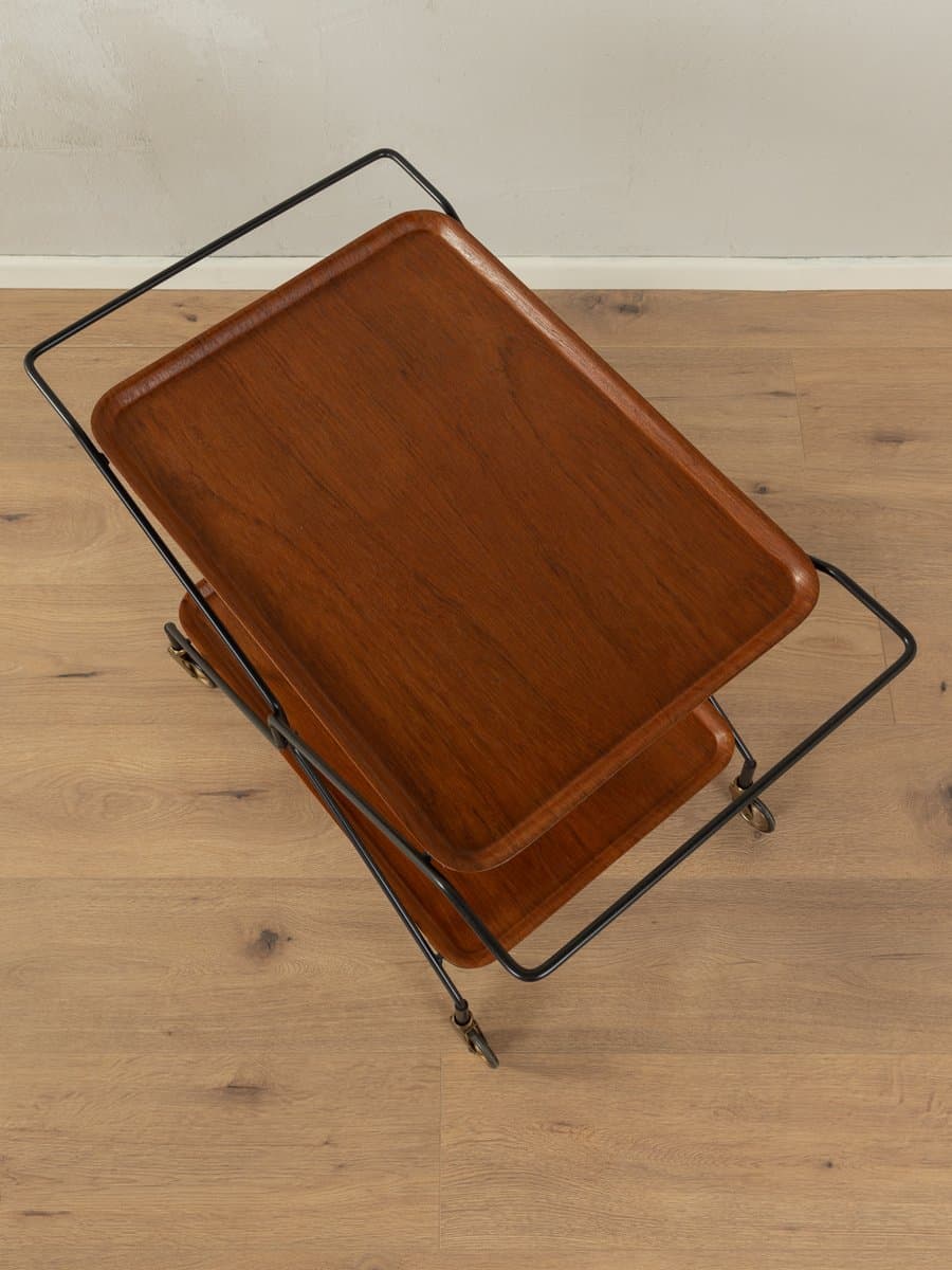Barek na kółkach, teak brązowy, metal czarny, mosiądz, Niemcy, lata 60. - 285278