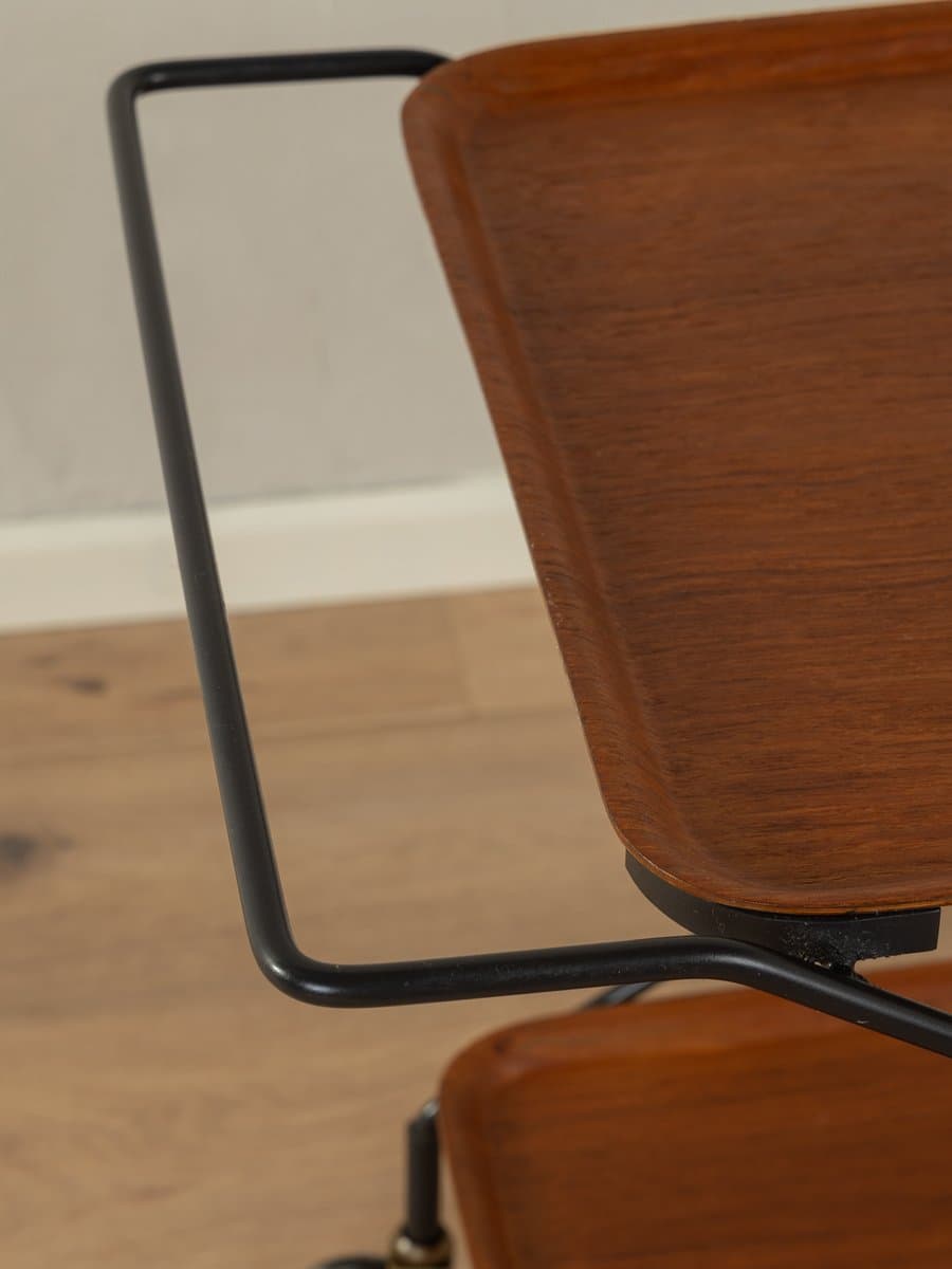 Barek na kółkach, teak brązowy, metal czarny, mosiądz, Niemcy, lata 60. - 285280