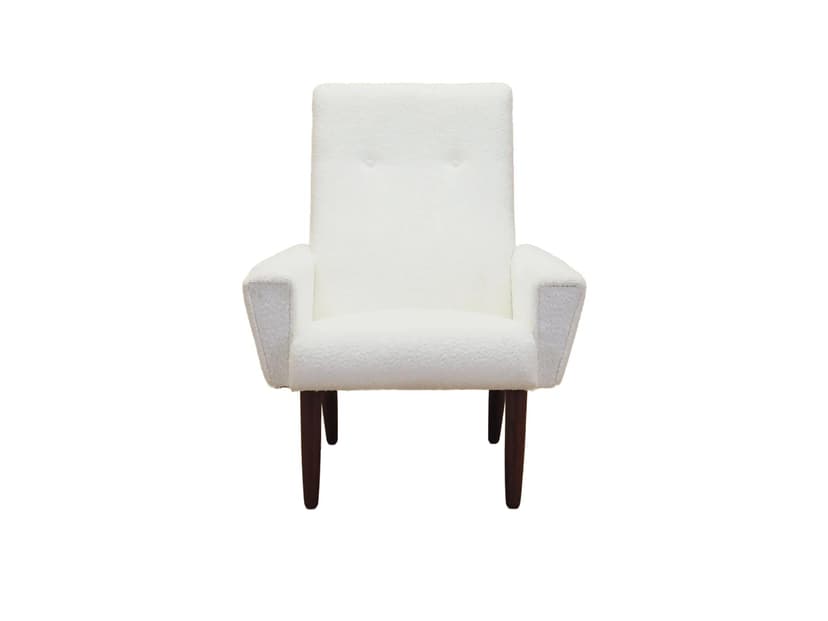 Fotel, biały, tkanina, drewno tek, Dania, lata 70.