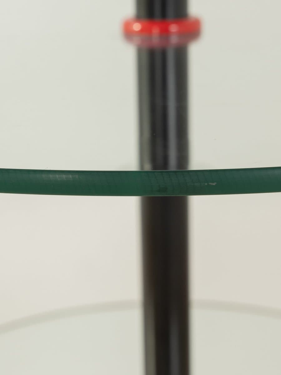 Stolik pomocniczy postmodernistyczny, szkło przezroczyste, marmur czarny, metal czarny, Włochy, lata 80. - 285264