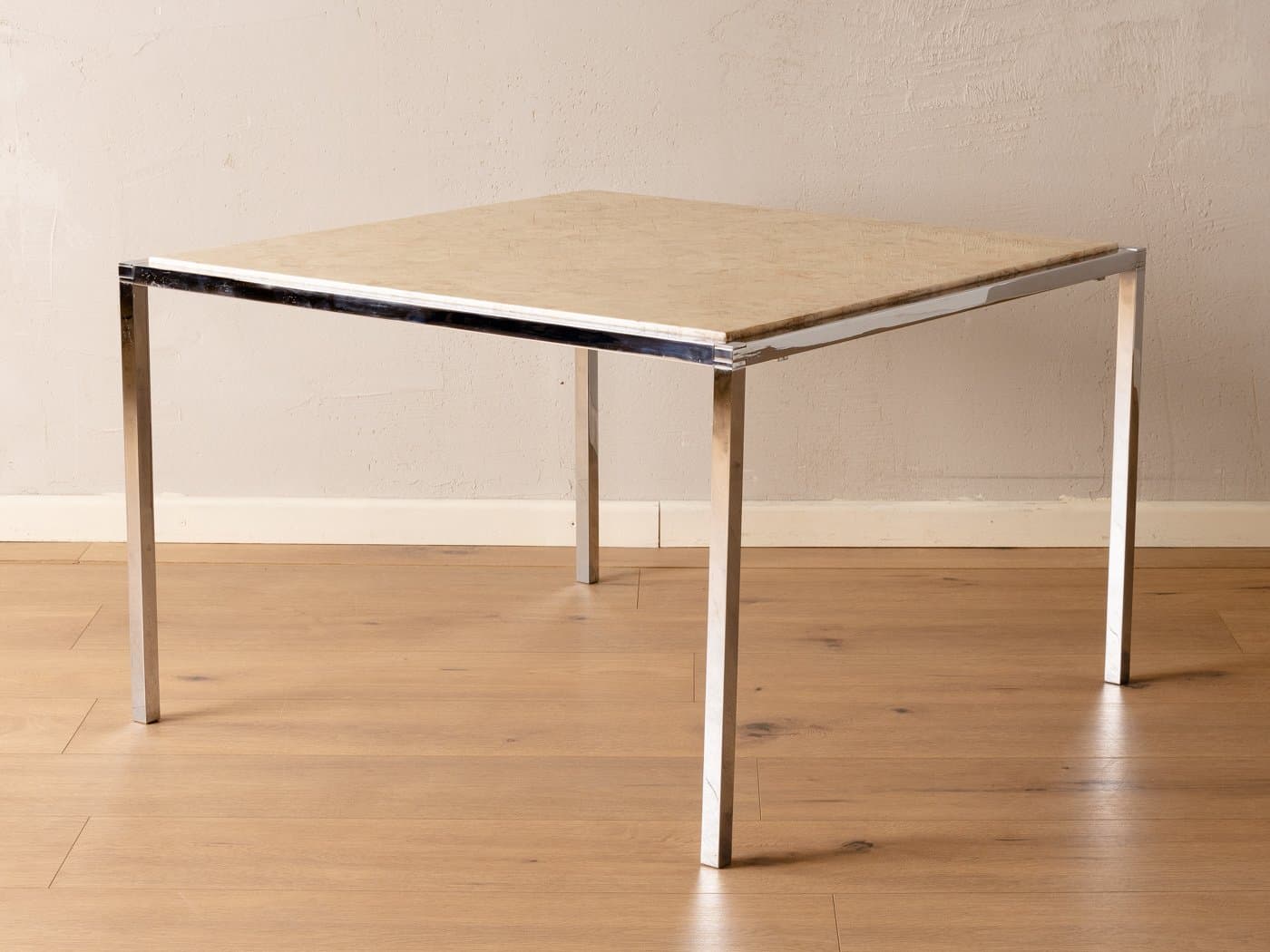 Stolik kawowy, marmur beżowy, stal nierdzewna, Niemcy, lata 60. - 285214