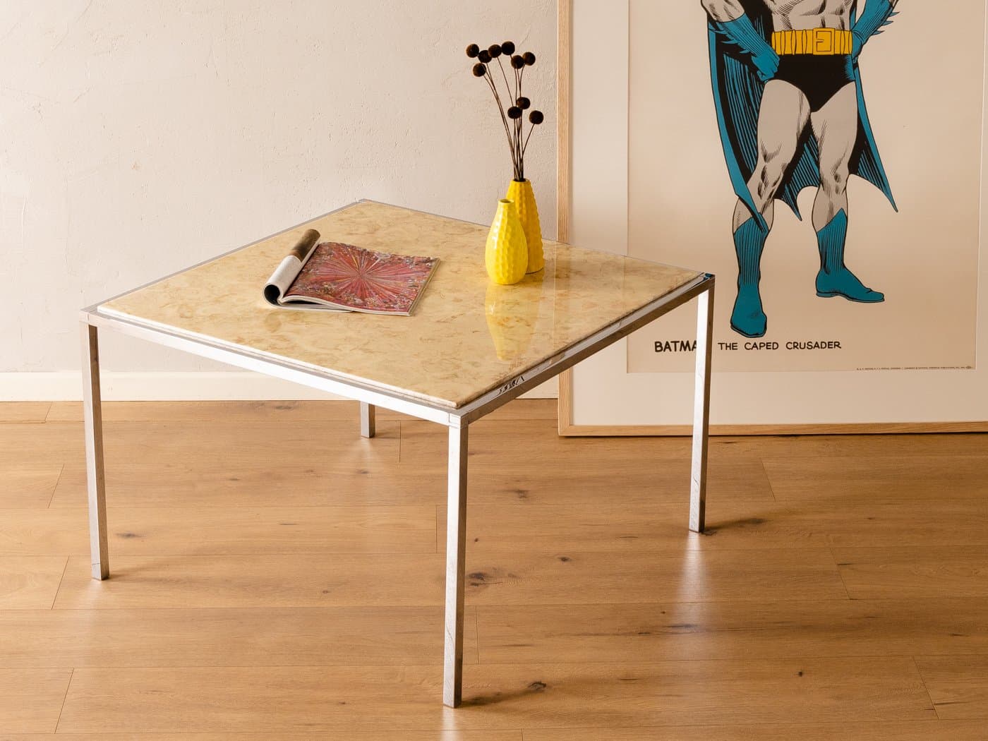 Stolik kawowy, marmur beżowy, stal nierdzewna, Niemcy, lata 60. - 285212