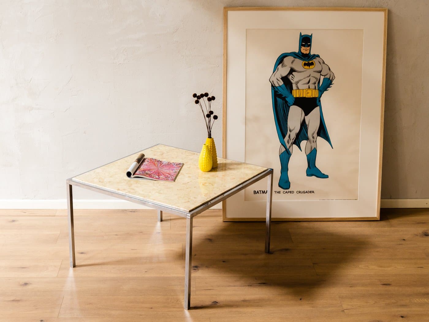 Stolik kawowy, marmur beżowy, stal nierdzewna, Niemcy, lata 60. - 285210