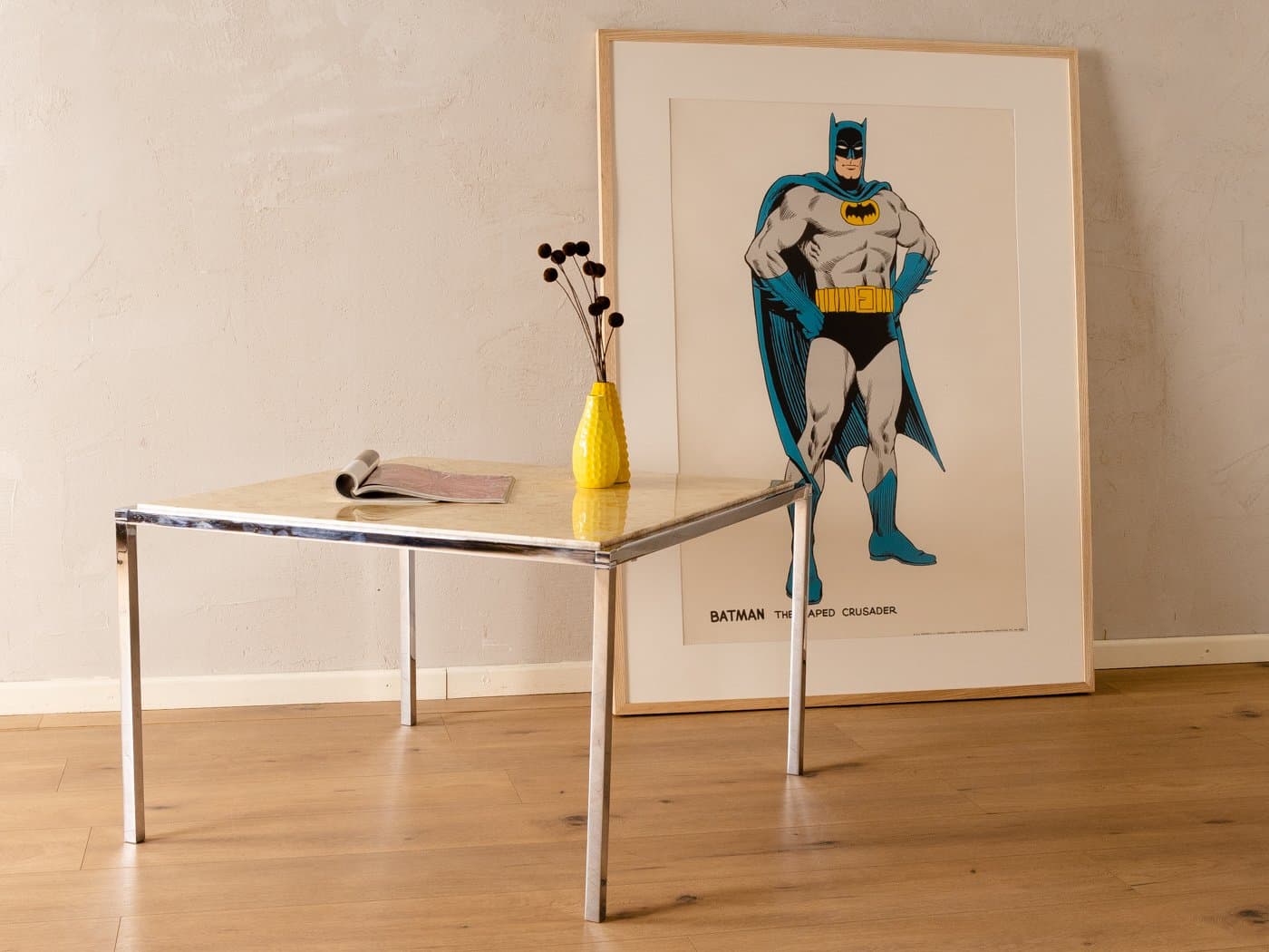 Stolik kawowy, marmur beżowy, stal nierdzewna, Niemcy, lata 60. - 285211