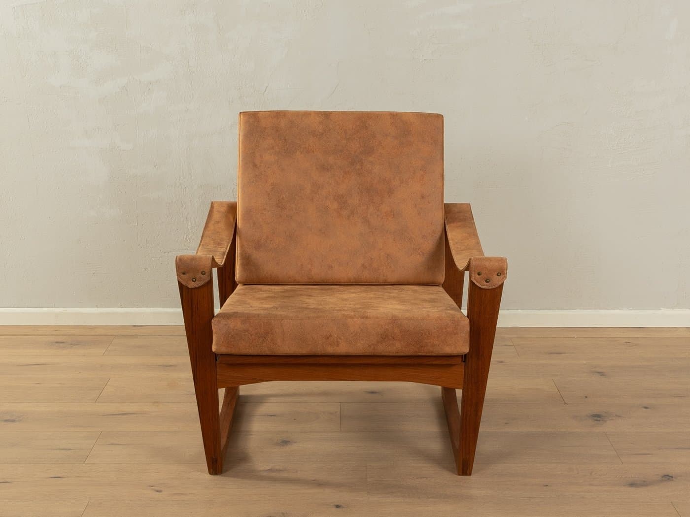 Fotel safari, brązowy, teak, mikrofibra, Niemcy, lata 60. - 285191