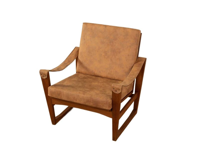 Fotel safari, brązowy, teak, mikrofibra, Niemcy, lata 60.