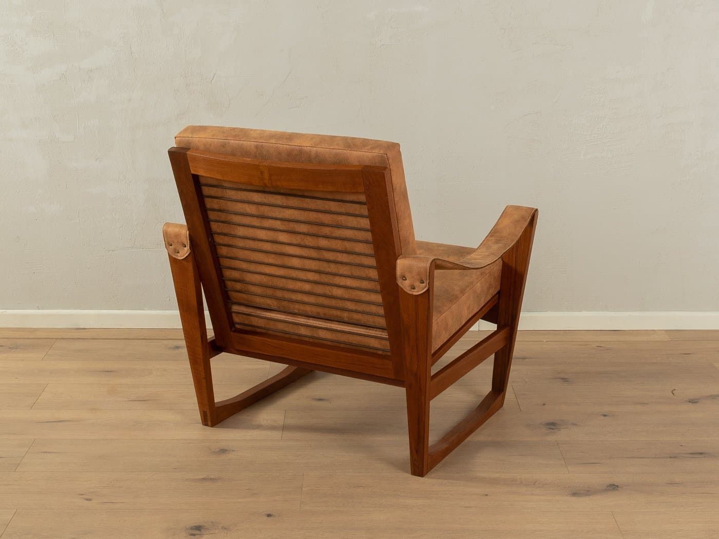 Fotel safari, brązowy, teak, mikrofibra, Niemcy, lata 60. - 285193