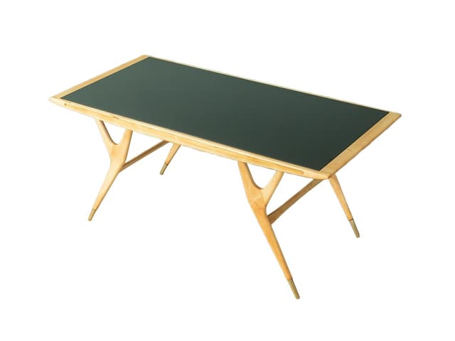 Coffee table, black glass, brown ash, 1960s. - DIMENSION