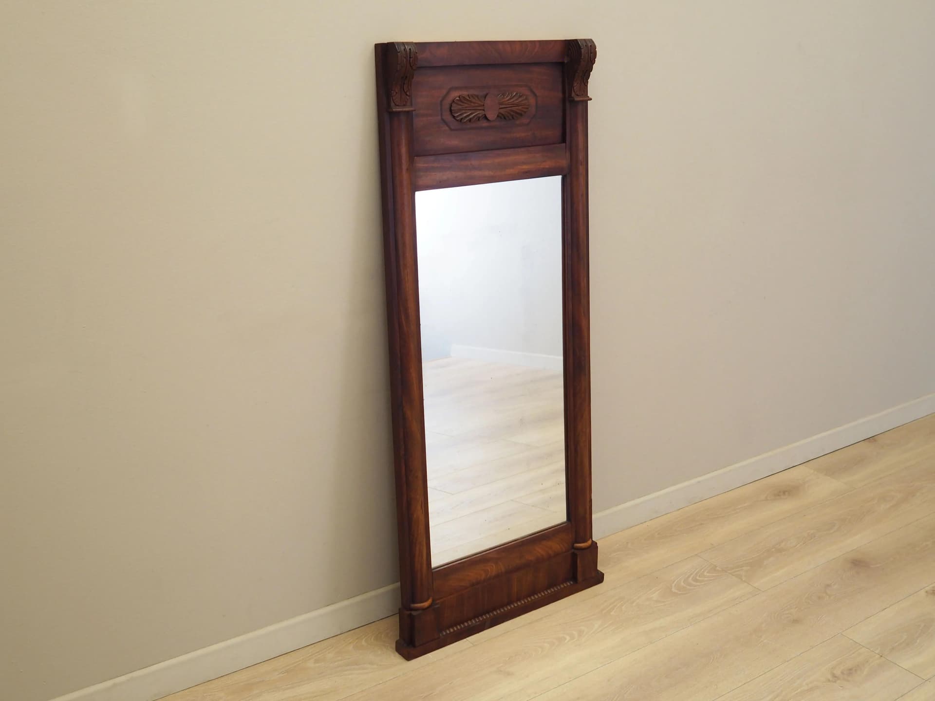 Wall mirror, dark brown wood, Denmark, 1970s. - 21163