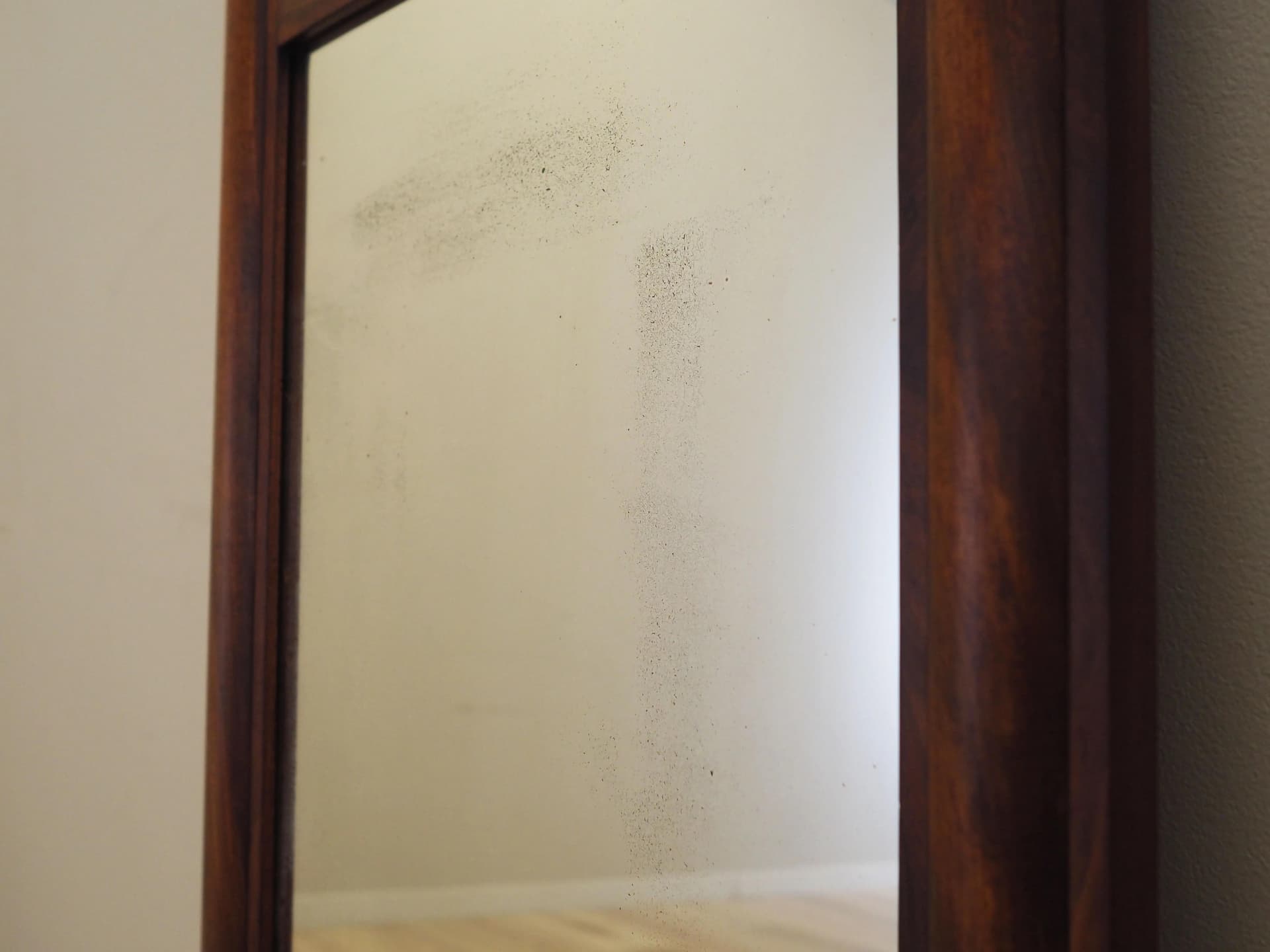 Wall mirror, dark brown wood, Denmark, 1970s. - 21165