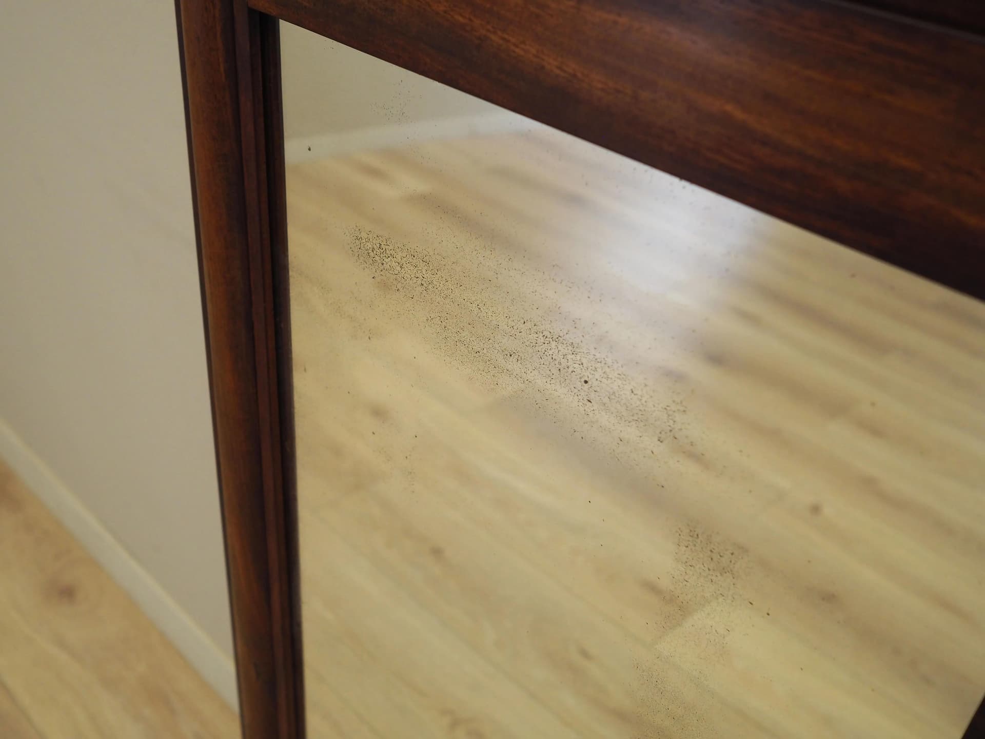 Wall mirror, dark brown wood, Denmark, 1970s. - 21164