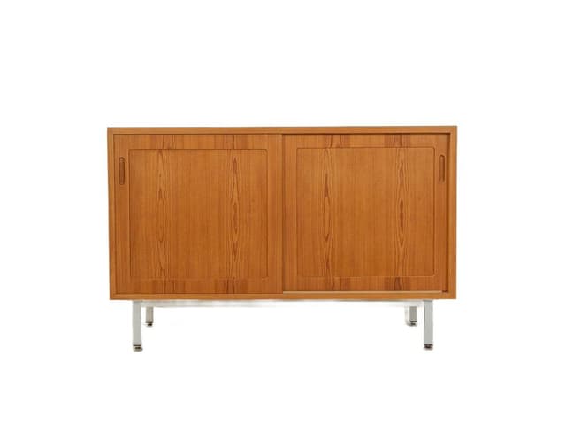 Komoda, jesion brązowy, stal biała, proj. P. Hundevad, Dania, lata 60. - WYMIARY